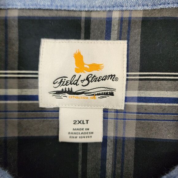 Field and Stream Mens Shirt Size 2XLT Plaid Button Long Sleeve Black Gray Pocket - Picture 7 of 11